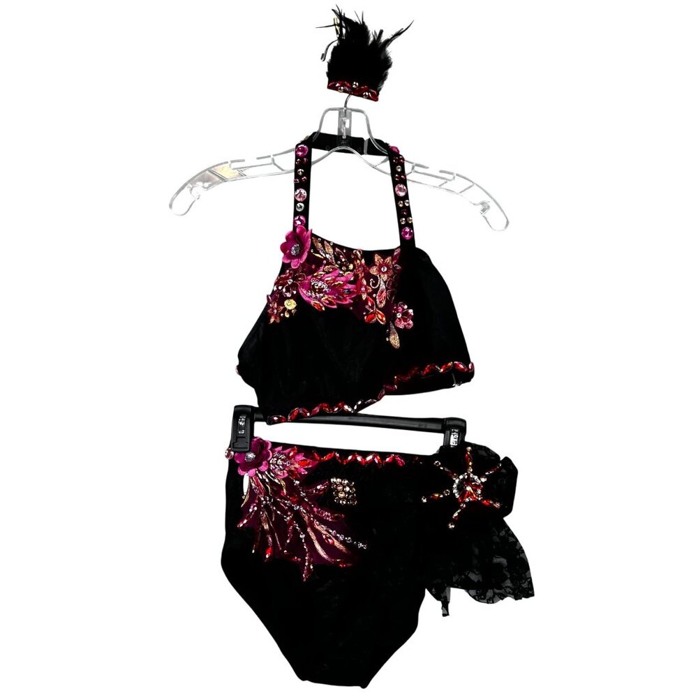 Glamour Costumes Jazz Dance MA Black Pink Embellished Bling Cropped High Waist